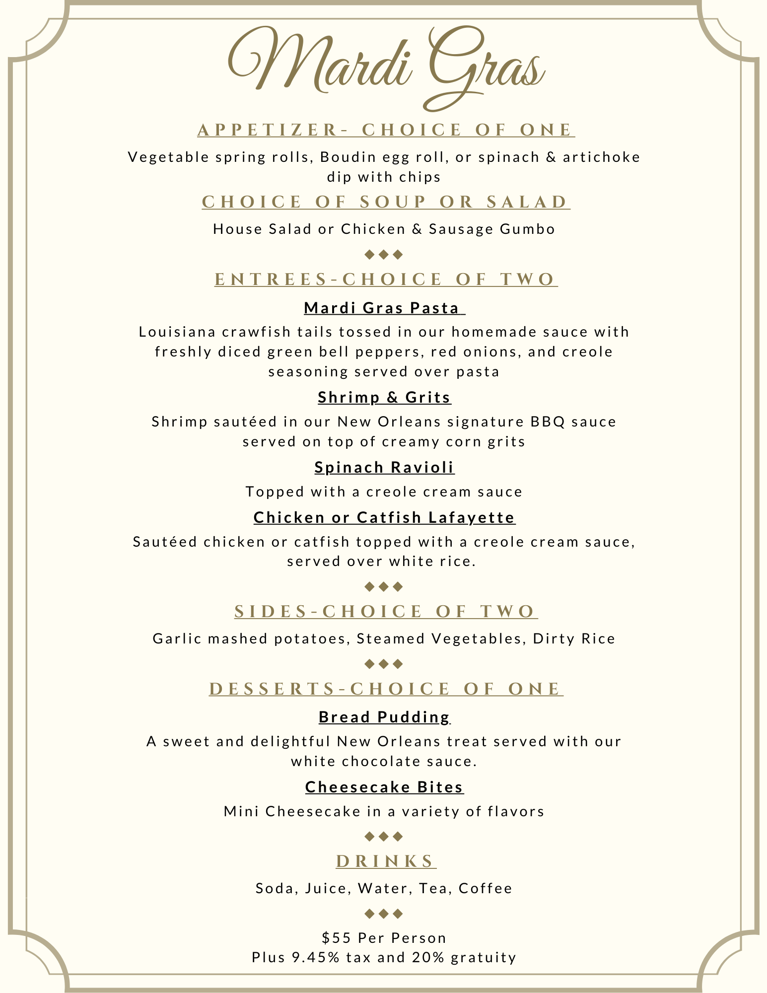 Mardi Gras Buffet Package