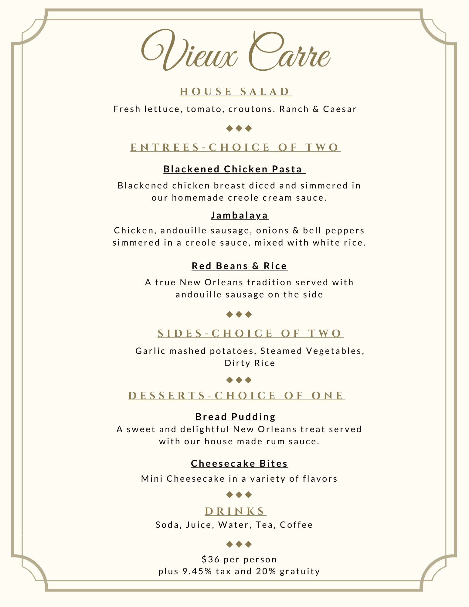 Vieux Carre Buffet Package